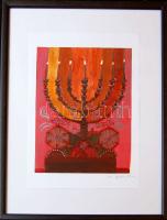 Gergely Nóra (1956-): Menóra 2008; tempera-akril, papír; szignált, keretben 30x42 cm