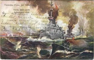 1916 Türkische Flotte bei Sebastopol / Török hadihajók Sebastopol előtt / WWI Ottoman Navy, Turkish battleships near Sevastopol. B.K.W.I. 259-44. s: Heumesser (EK)