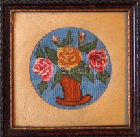 Régi virág gobelin keretben 20x20cm