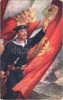 1915 K.u.K. Kriegsmarine. Offizielle Postkarte des Österreichischen Flottenvereines zu Gunsten der Kriegsfürsorge / WWI Austro-Hungarian Navy art postcard + K.U.K. KRIEGSMARINE SMS ZRÍNYI (EK)