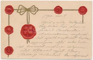 1900 Pecsétes dombornyomott üdvözlőlap / Greeting card with embossed seals. B.R.W. (EK)