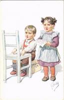 Gyerekek / Children art postcard. B.K.W.I. 817-5. s: K. Feiertag