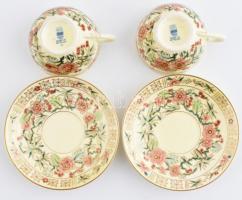 Zsolnay perzsa mintás porcelán mokkás csésze alátéttel, 2-2 db, jelzett, hibátlan, karton díszdobozb...