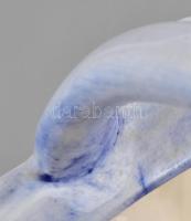 Kerámia füles kosár, kézzel festett, jelzés nélkül, fülénél gyári repedésekkel, 19×14,5×13 cm