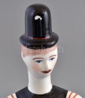 Aquincumi porcelán matyó fiú, kézzel festett, jelzett, festékkopással, m: 25 cm