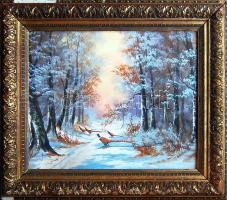 Téli erdő, jelzés nélkül, tempera, karton, keretben 50x40cm