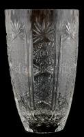 Ólomkristály üveg váza, metszett, apró csorbával, m: 19 cm