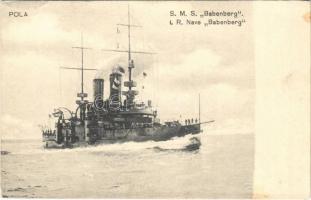 SMS Babenberg az Osztrák-Magyar Haditengerészet Habsburg-osztályú pre-dreadnought csatahajója / K.u.K. Kriegsmarine Linienschiff / Austro-Hungarian Navy SMS Babenberg pre-dreadnought battleship. Dep. A. B. Pola (ragasztónyom / glue marks)