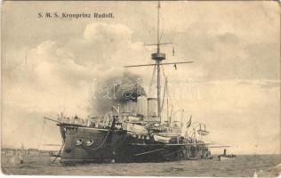 SMS Kronprinz Erzherzog Rudolf az Osztrák-Magyar Haditengerészet Kronprinz-osztályú pre-dreadnought csatahajója (Linienschiffe) / K.u.K. Kriegsmarine / WWI Austro-Hungarian Navy ironclad warship. G. Fano, Pola 1908. (EB)