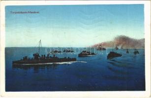 1913 Torpedoboot-Manöver. K.u.K. Kriegsmarine / Osztrák-Magyar Haditengerészet torpedónaszádjai, elől SMS Dinara / Austro-Hungarian Navy torpedo boat destroyers. G. C. Pola 1912/13. (EK)