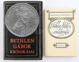 2 db Bethlen Gáborral és Miklóssal kapcsolatos könyv: Bethlen Gábor krónikásai. Krónikák, emlékiratok, naplók, a nagy fejedelemről. Összeállította, bevezette és jegyzetekkel ellátta: Makkai László. Bp.,1980, Gondolat. Kiadói egészvászon-kötés, kiadói papír védőborítóban. + Dominique Révérend: Bethlen Miklós emlékiratai. Bp., 1984, Helikon. Kiadói egészvászon-kötés, kiadói kissé szakadt papír védőborítóban.