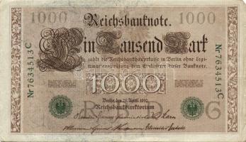 Német Birodalom/Császárság 1910. 1000M piros sorszámmal (3x), zöld sorszámmal (3x) T:II