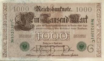 Német Birodalom/Császárság 1910. 1000M piros sorszámmal (3x), zöld sorszámmal (3x) T:II