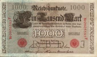 Német Birodalom/Császárság 1910. 1000M piros sorszámmal (3x), zöld sorszámmal (3x) T:II