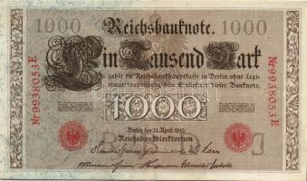 Német Birodalom/Császárság 1910. 1000M piros sorszámmal (3x), zöld sorszámmal (3x) T:II