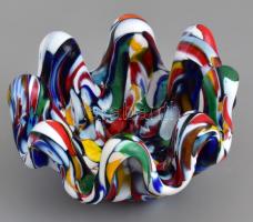 Muranoi multi-color kínáló / Hamutál. Anyagában színezett kézi készítésű üveg. d: 12 cm