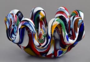 Muranoi multi-color kínáló / Hamutál. Anyagában színezett kézi készítésű üveg. d: 12 cm