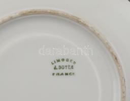 Limoges Jean Boyer porcelán teás csésze, 2 db + 2 db alj, nagy kiöntő + tejes kiöntő + 2 db sütemény...