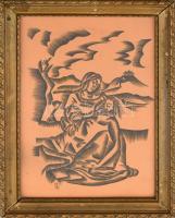 MCP jelzéssel: Siratás. Szén, papír. Üvegezett fa keretben, 40×28 cm