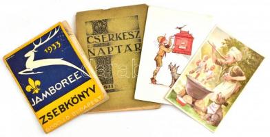 Vegyes cserkész tétel, benne sok Jamboree fénykép és egy sérült emlékfokos Jamboree felirattal