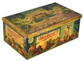 Régi, festett fém doboz tétel: Unione, cigaretta navy cut cérna, kekszes, gyógyszeres. vegye méretbe...