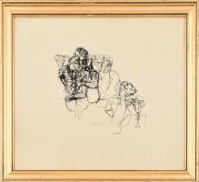 Barcsay Jenő(1900-1989): Alakok. Szitanyomat, papír, jelzett, üvegezett fa keretben, lapméret: 39×49 cm