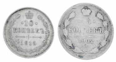 Orosz Birodalom 1902. 15k Ag + 1915. 10k Ag T:2-,1- Russian Empire 1902. 15 Kopecks Ag + 1915. 10 Kopecks Ag C:VF,AU