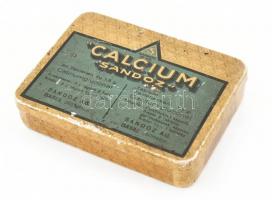 cca 1930-1940 Calcium Sandoz tabletta gyógyszeres doboz, német és magyar nyelvű leírással, használati utasítással, alján foltokkal