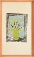 Makrisz Zizi (1924- ): Tavasz. Linómetszet, papír, jelzett, üvegezett fa keretben, 28,5×23,5 cm