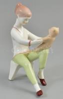 Aquincumi porcelán macis kislány figura, jelzett, kézzel festett, hibátlan  m:14cm