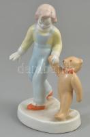 Aquincumi porcelán macis kislány figura, jelzett, kézzel festett, hibátlan  m:15cm