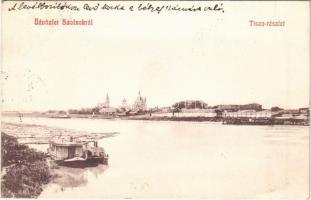 1909 Szolnok, Tisza részlet, faúsztatás, lakóhajó. Wachs Pál kiadása