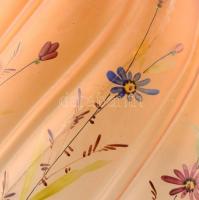 Antik üveg lámpa bura. Kézzel festett, jelzett, javított sérüléssel. 22 cm