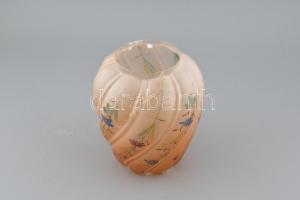 Antik üveg lámpa bura. Kézzel festett, jelzett, javított sérüléssel. 22 cm