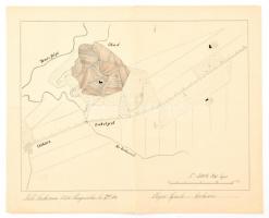 1874 Obád és Csákova környékének térképe, rajzolta: Olajos Ignátz közhuszár, ~1:18000, kis szakadásokkal, 42x34 cm