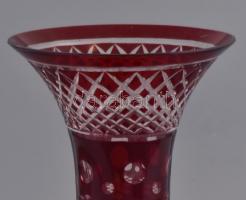 Bordó kristály váza. Metszett. Színezett. Hibátlan. 26 cm,