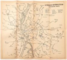 cca 1951 Fővárosi Autóbuszüzem vonalhálózati térképe, rajta az autóbusz járatokkal, hátoldalán a járatok felsorolásával, 39x35 cm