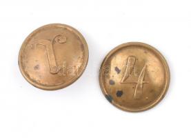 2 db antik fém katonai gomb, számozott