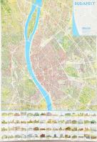 cca 1990 Budapest térkép, rajta Budapest nevezetességeivel, metróvonalakkal, 59x86 cm