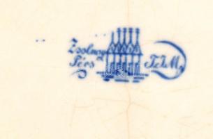Zsolnay antik virágmintás porcelán tányér, cca 1878-1890. Kézzel festett, jelzett (kék családi pecsé...