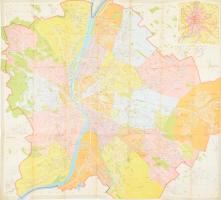 cca 1980 Budapest térkép, rajta "légifelvétel-szerű" illusztrációkkal, Bp., MALÉV, 97x66 c...