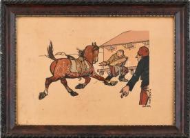 Faragó Géza jelzéssel: Vad ló. Litográfia, papír. Üvegezett fa keretben, 34x47 cm