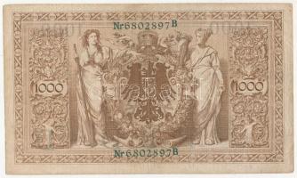 Német Birodalom 1910. 1000M zöld pecsét, hétjegyű sorszámmal T:III German Empire 1910. 1000 Mark wit...