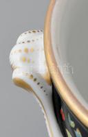 1940 Herendi antik fekete Viktória Macaó füles kaspó. Kézzel festett, jelzett, kis kopással. Rendkív...