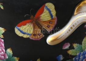 1940 Herendi antik fekete Viktória Macaó füles kaspó. Kézzel festett, jelzett, kis kopással. Rendkív...