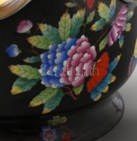 1940 Herendi antik fekete Viktória Macaó füles kaspó. Kézzel festett, jelzett, kis kopással. Rendkív...