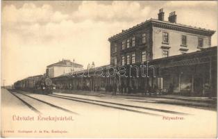 1906 Érsekújvár, Nové Zámky; pályaudvar, vasútállomás, gőzmozdony. Conlegner J. és fia kiadása / railway station, locomotive