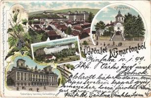 1899 (Vorläufer) Kismarton, Eisenstadt; Katonai alreáliskola, Kálvária hegy, Esterházy herceg kastélya / Militär Unterrealschule, Kalvarienberg, Fürst Esterhazy Schloss / military school, calvary hill, castle. Regel & Krug Art Nouveau, floral, litho (EK)