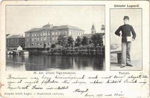 1899 (Vorläufer) Lugos, Lugoj; M. kir. állami főgimnázium, tanuló. Auspitz Adolf kiadása / grammar school, student (apró szakadások / tiny tears)