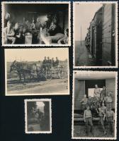 cca 1935-1944 Katonai fotók, szekéren, vonaton, 5 db, 4,5×3,5 és 9×6 cm